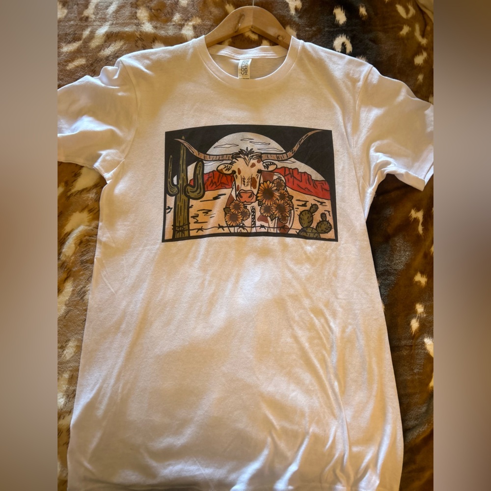 White Graphic T-Shirt with Western Design